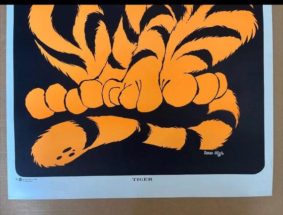Tiger Vintage Blacklight Poster Dave High Animal Black Light 1970s