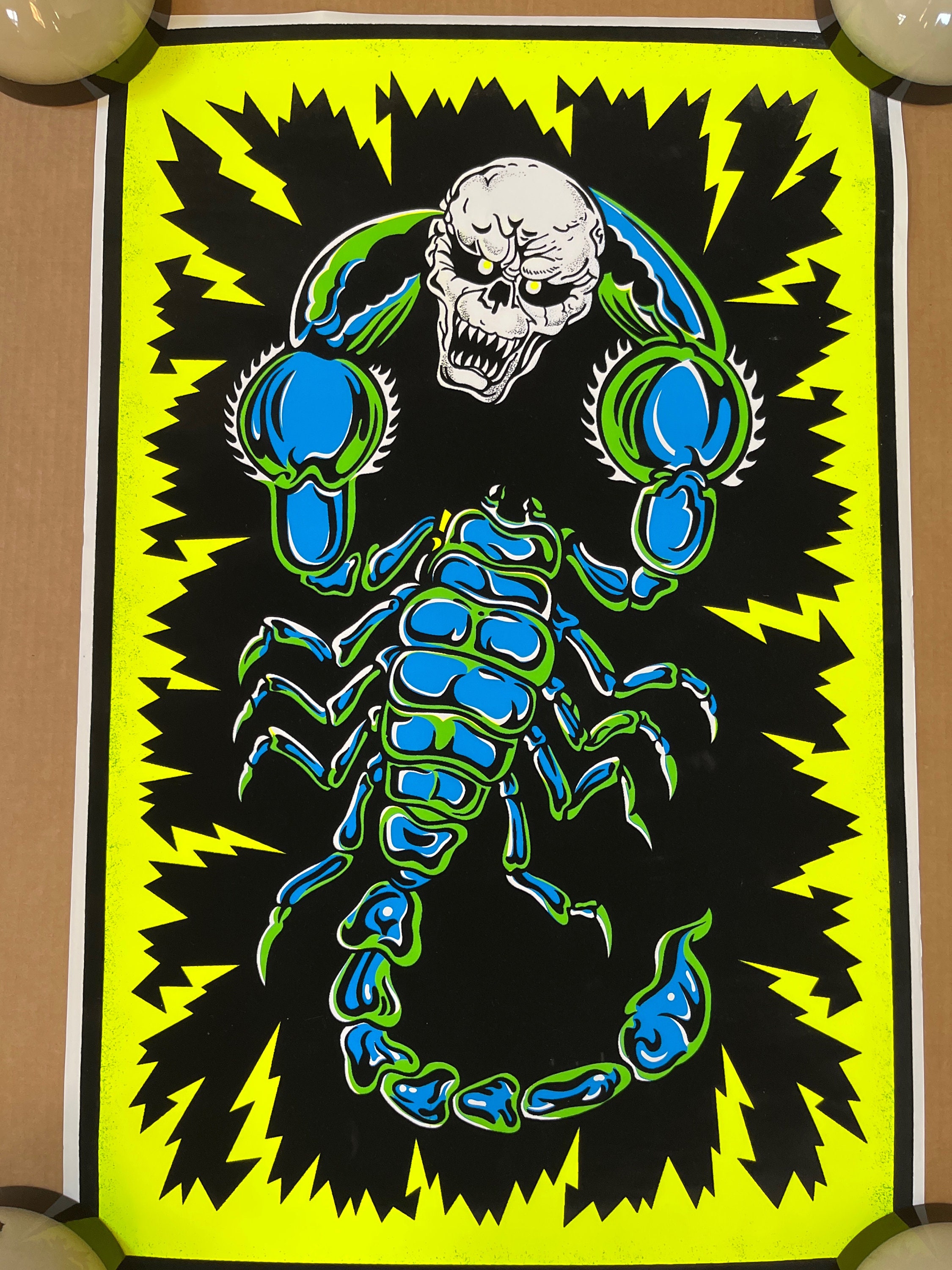 Scorpion Vintage Blacklight Poster Skull Velvet Flocked