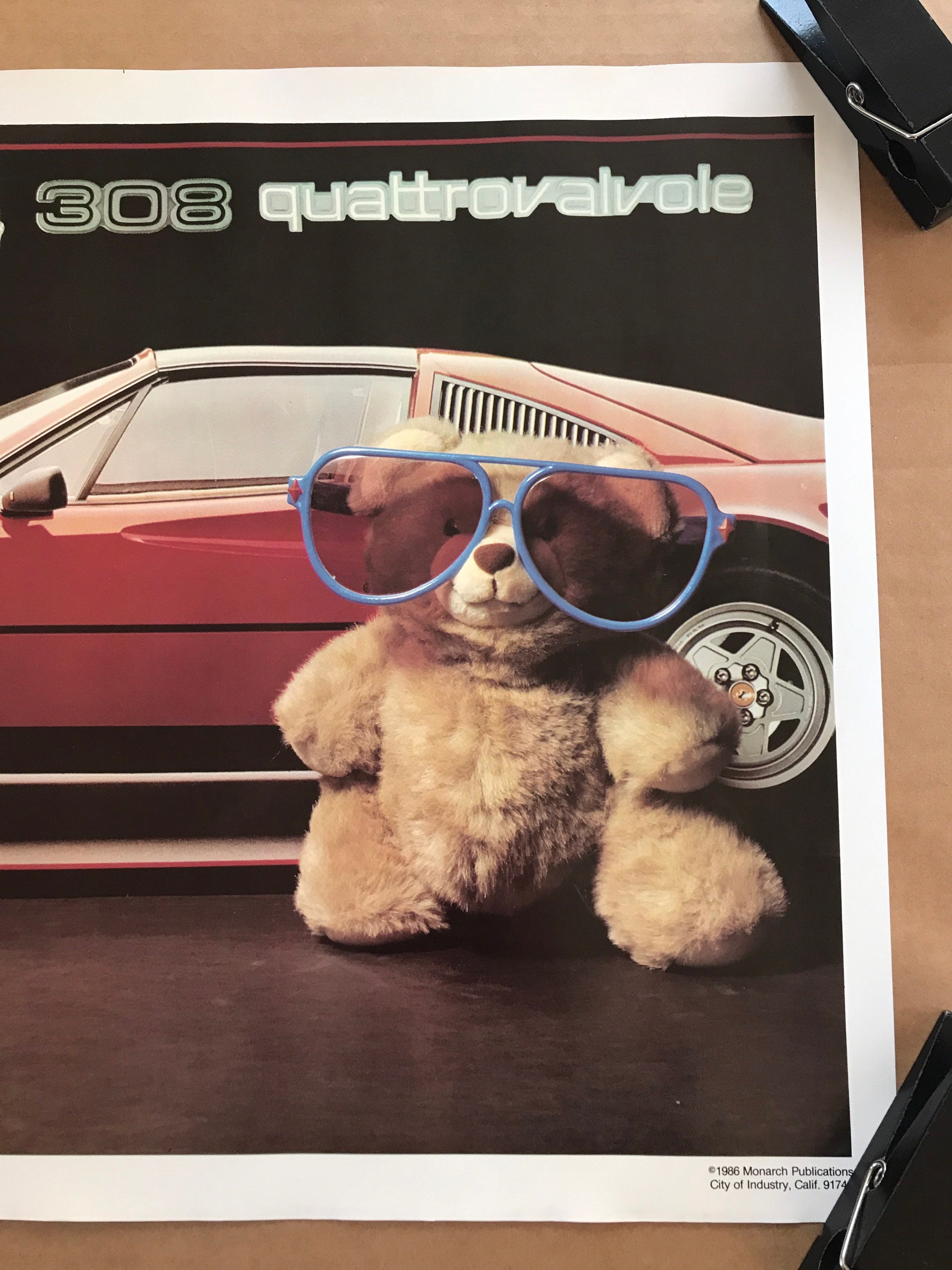 Original Vintage 1986 Ferrari 308 Quattrovalvole Poster Sports Car