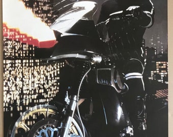 Póster vintage original de la serie de televisión Rex Smith Street Hawk, de la década de 1980, con una motocicleta pin-up