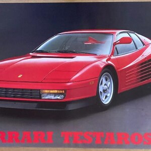 Ferrari Testarossa vintage Cartel Original Coche deportivo Coche de carreras Rojo 1980s