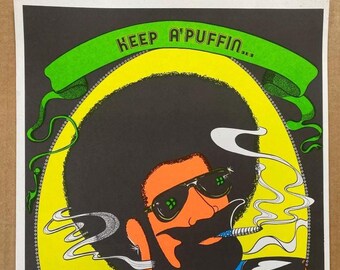 Keep A Puffin Blacklight Poster Vintage Original Zig Zag Afro