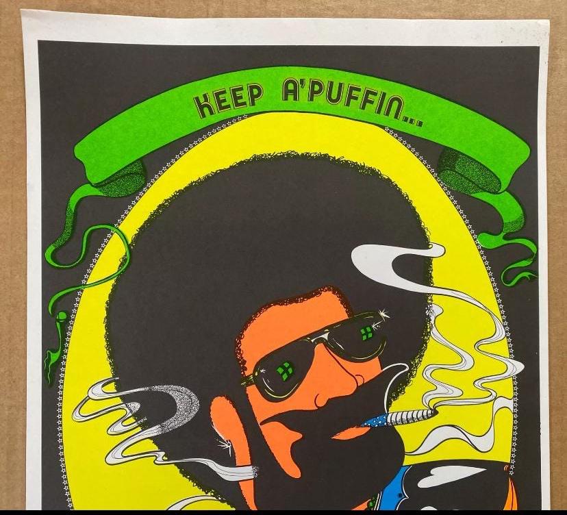 Keep A Puffin Blacklight Poster Vintage Original Zig Zag Afro