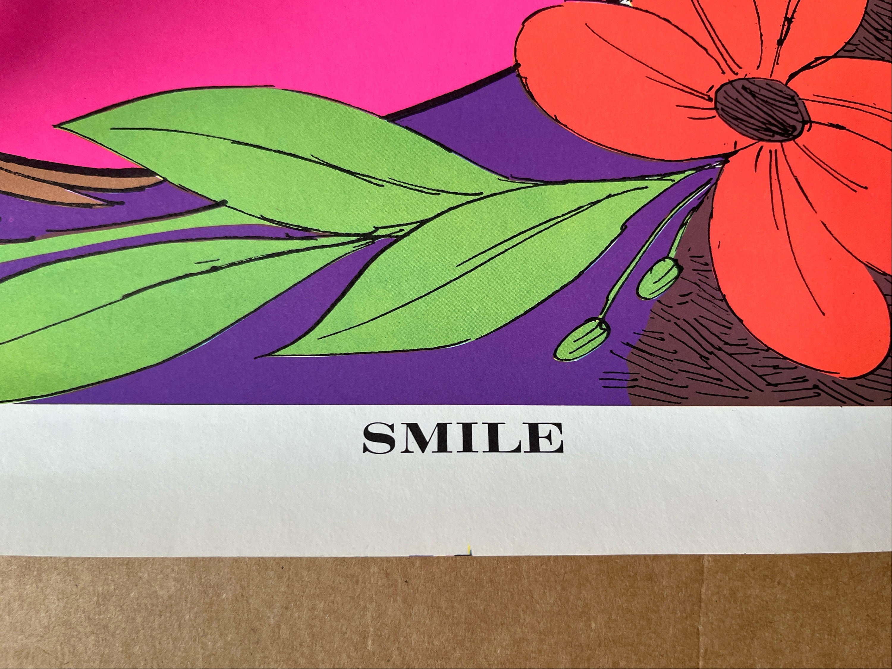 Smile Cheshire Cat Vintage Blacklight Poster 1970 Alice in