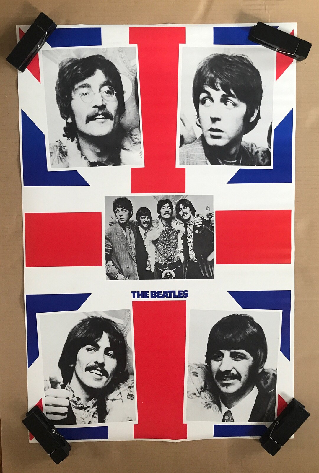 【美品】1970年代物　Beatles　ビートルズ　キャンバス風ポスター　パネル 美品】1970年代物 Beatles ビートルズ キャンバス風ポスター パネル
