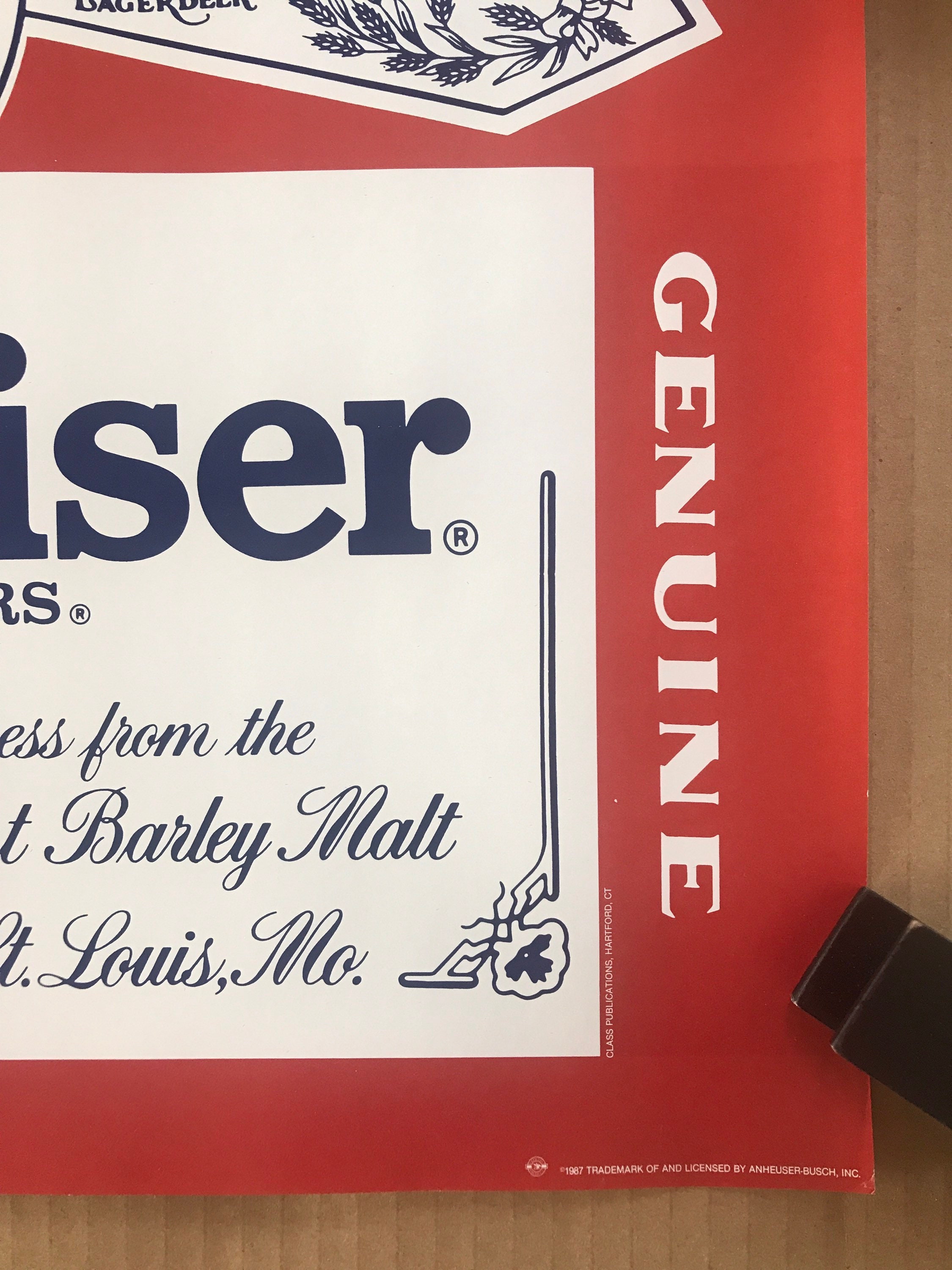 Vintage Original 1980s 1987 Budweiser Logo Bar Sign Pinup Anheuser