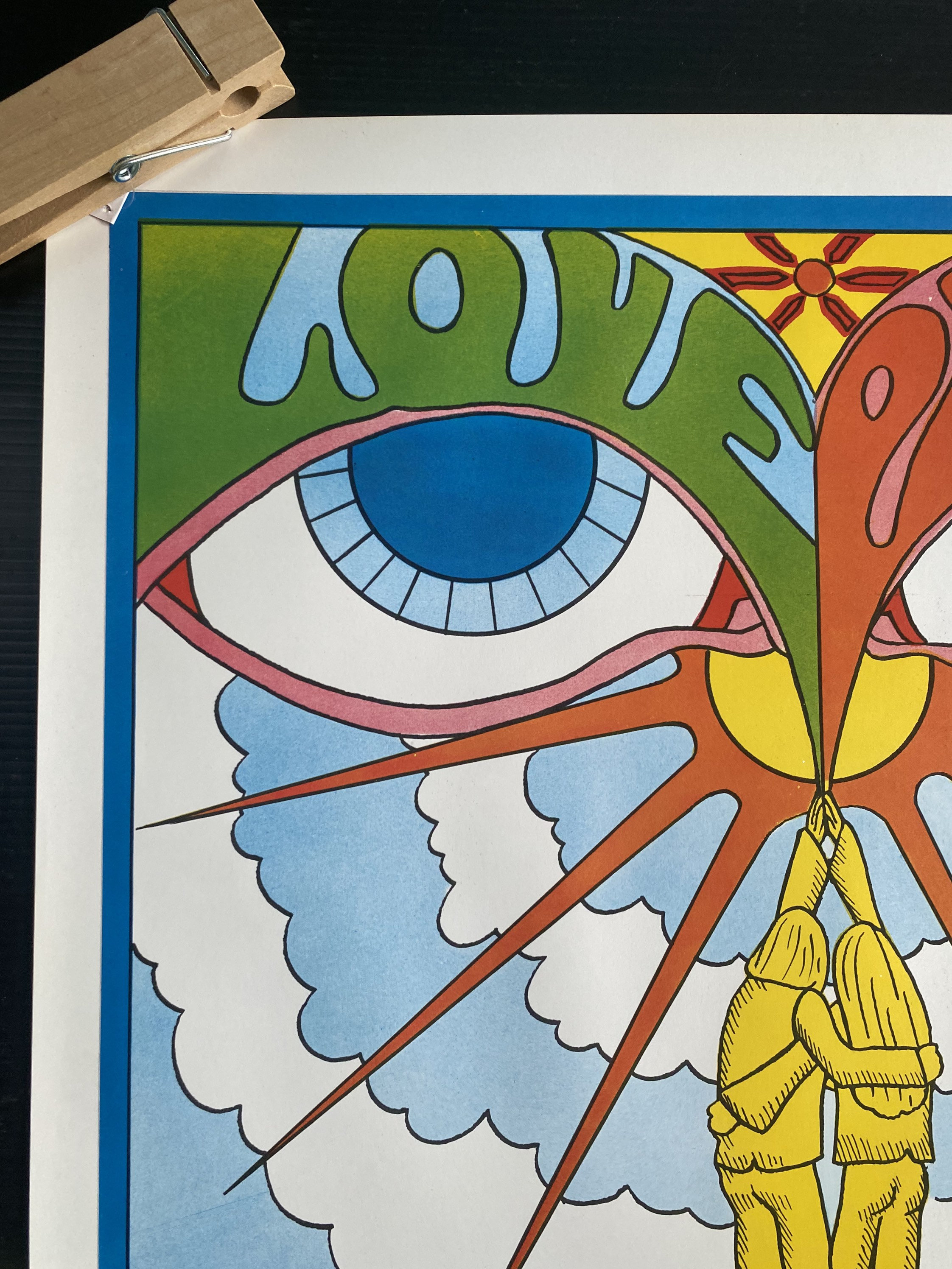 Mushroom Love Hippy Couple Sun Flowers Peace 1970's Original