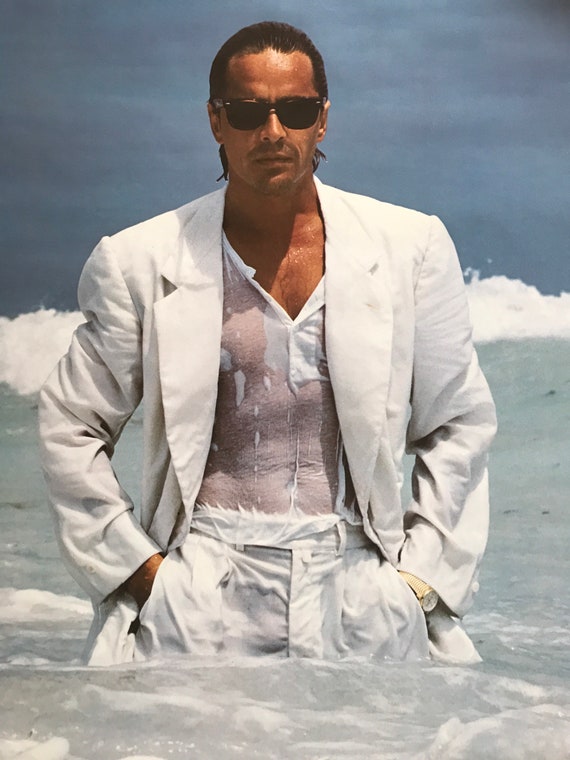 Vintage original 1980s Miami Vice Don Johnson poster sexy pinup Sonny  Crockett ocean water wet cop police -  Portugal