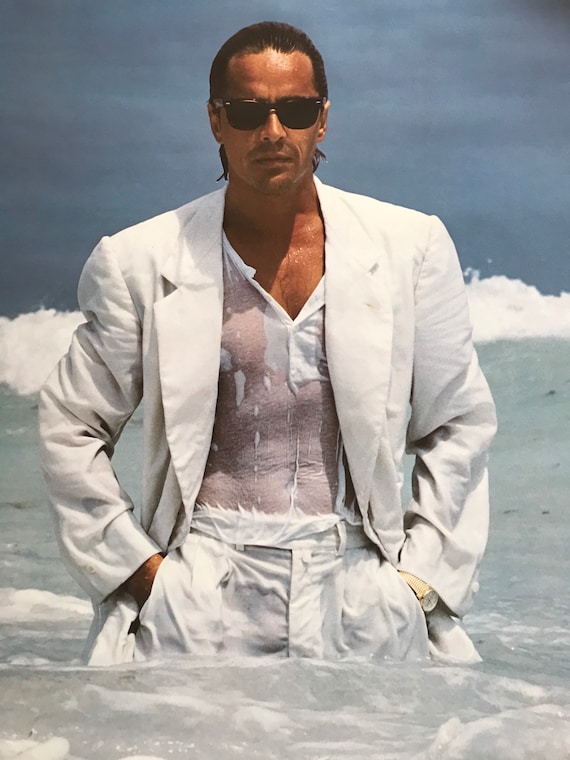 Vintage Original 1980s Miami Vice Don Johnson Poster Sexy Pinup