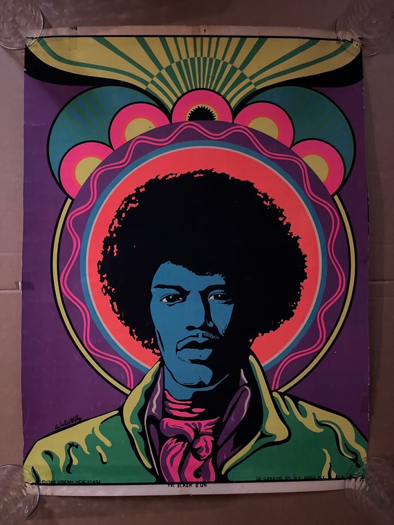The Black Sun Hendrix Vintage Poster Blacklight Psychedelic