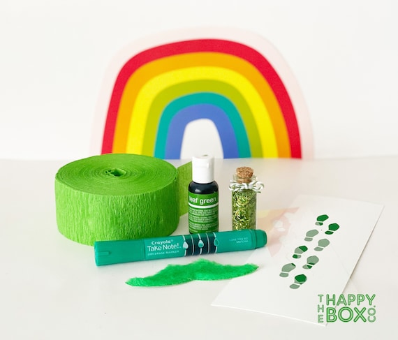 Leprechaun Mischief Kit for St. Patrick's Day, Green Glitter, Streamers, Stencil, Food Coloring, Mustaches