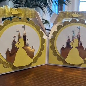 Princess Favor Boxes, Princess Belle, Beauty and The Beast, Princess Party Decorations, Princess Gable Box, Princess Candy Box