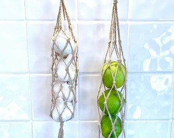 Macrame Fruit & Veg Storage Bags / Cotton / Jute / Sustainable