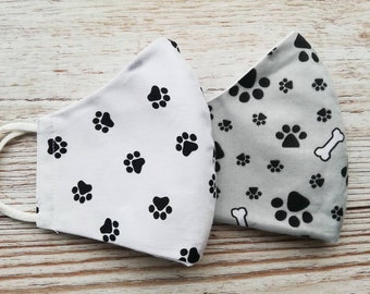 Washable Reusable Fabric Face Mask Covering Handmade 3 Layer Adult Kids Child Petite Teenager Pets Dog Cat Paw Print Animal