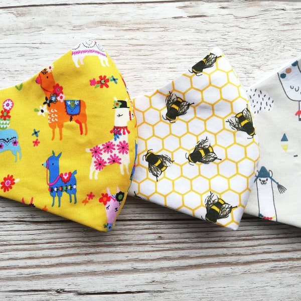 Washable Reusable Fabric Face Mask Face Covering 3 Layer Llama Animal Bees Fun Colourful Adult Kids Child Petite Teenager