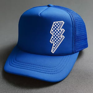 The Bowie Bolt Trucker Hat – Black & Gold / Blue OTTO Trucker Cap, Handmade Patch Hat, Stardust Inspired Lightning Bolt, Music Lovers Unite!