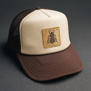 The Bee Keeper Hat – Brown & Tan OTTO Trucker Cap, Handmade Patch Hat, Gardening, Bumble Bees, Apiarist, Beehive, Beekeepers Unite!