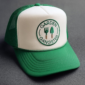 Garden Gangster Trucker Hat – Green & White OTTO Trucker Cap, Gardening For The Cool Kids, Handmade Patch Hat, Plants, Nature Lovers Unite!