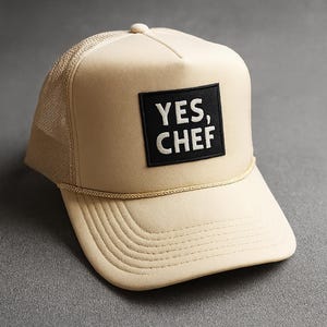 Yes Chef Trucker Hat – Tan OTTO Cap with Embroidered Patch – The Bear Inspired Chef Hat for Foodies, Line Cooks, and Kitchen Fans Alike!