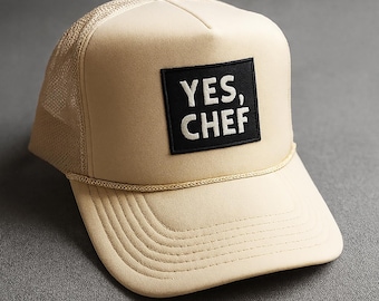 Yes Chef Trucker Hat – Tan OTTO Cap with Embroidered Patch – The Bear Inspired Chef Hat for Foodies, Line Cooks, and Kitchen Fans Alike!