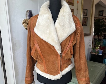 Vintage Suede Leather Shearling Style Bomber by Wilson’s Leather