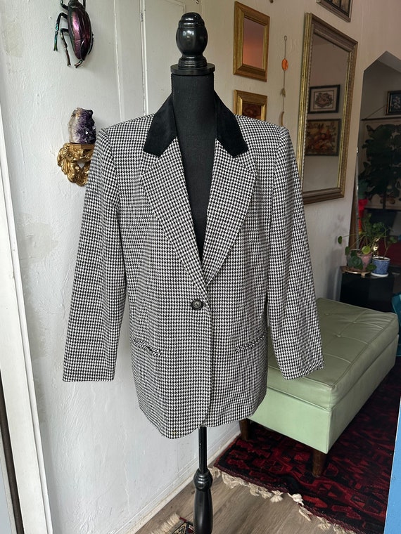 Vintage Houndstooth Blazer 90s Mod Chic Oversized - image 1