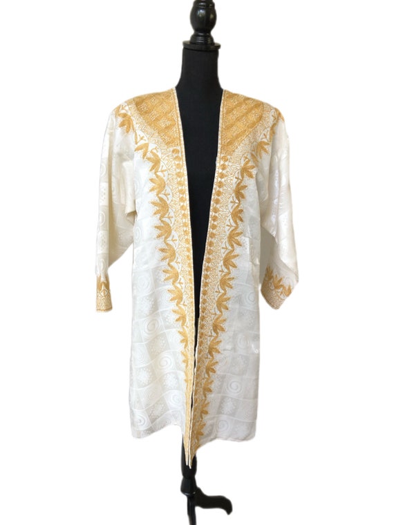 Vintage Gold and Cream Kimono 1970s Woodstock Hip… - image 1