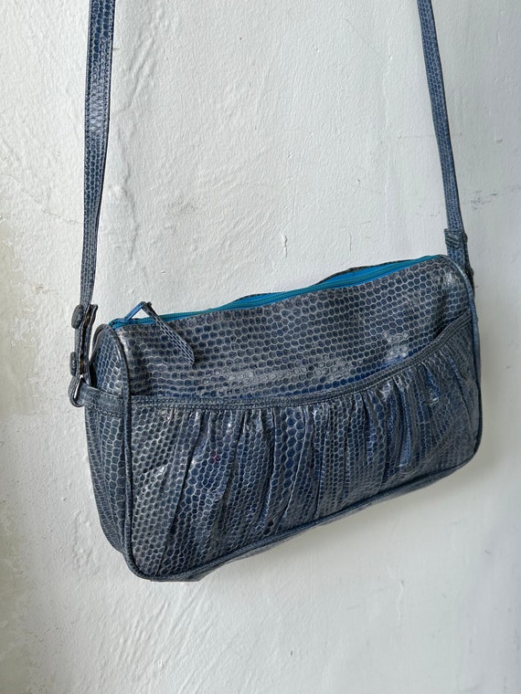 real snakeskin blue leather bag