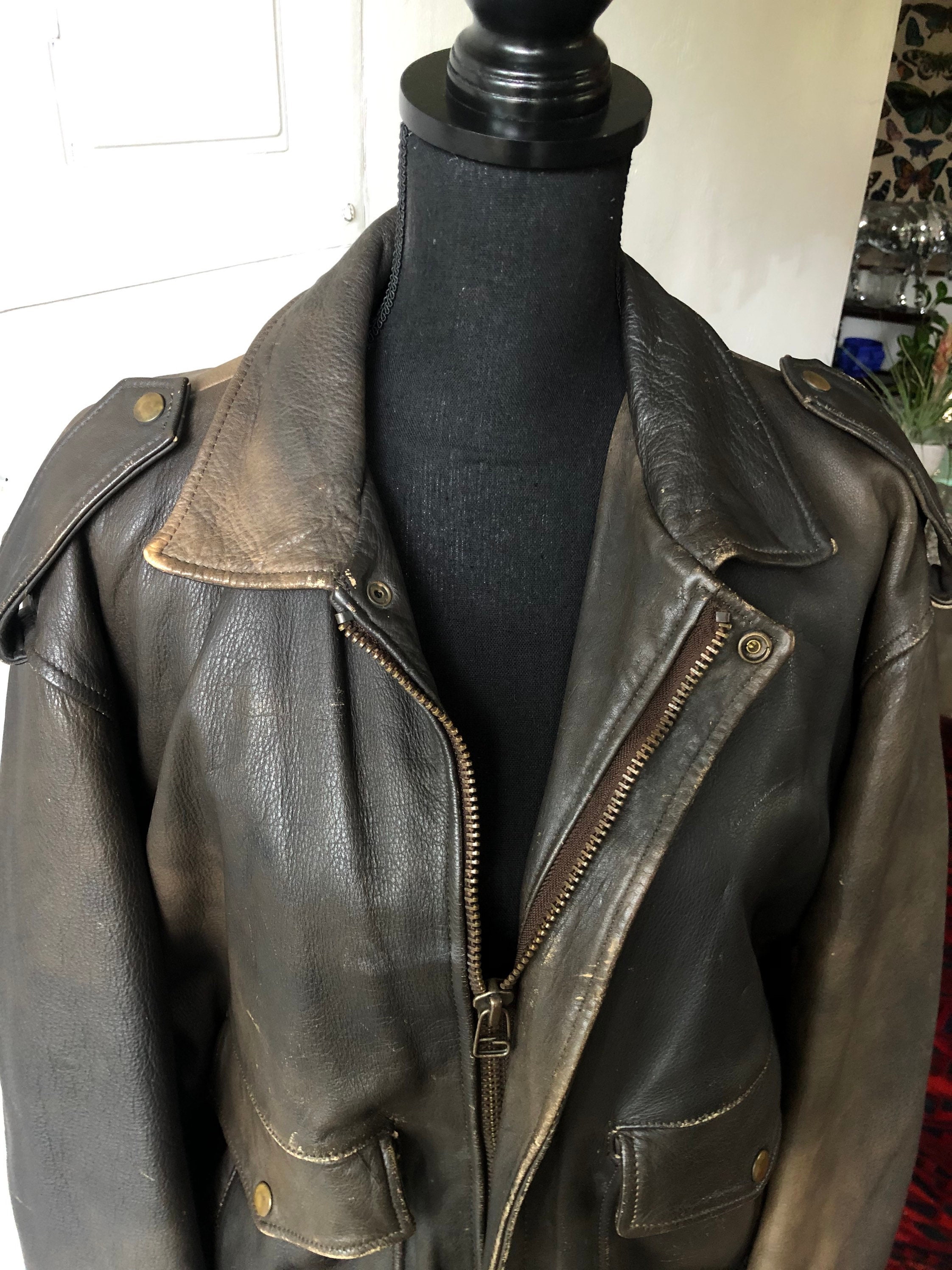 Vintage Hard Rock Cafe Brown Leather Bomber Coat Jacket - Etsy