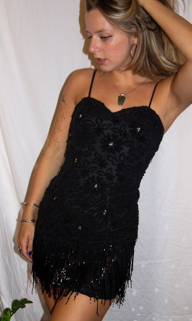 Little Black Party Dress with Beaded Fringe