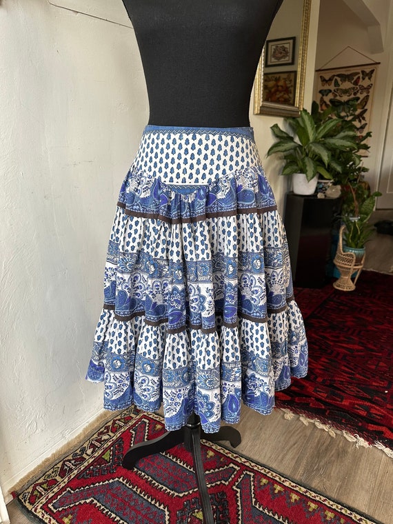 Vintage French Souleiado Blue and White Skirt