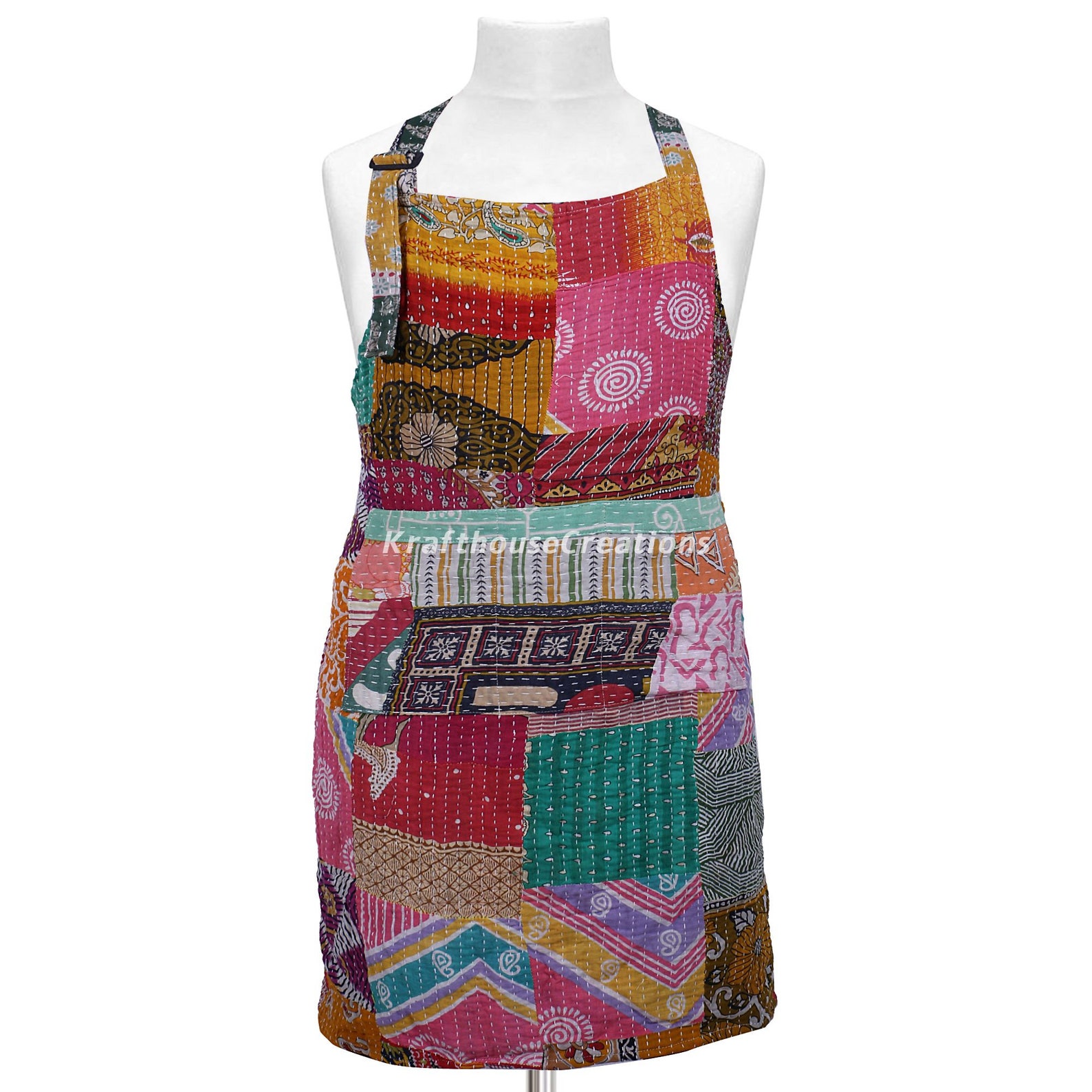 Indian Quilted Kitchen Apron 2 Piece Vintage Kantha Cotton Etsy
