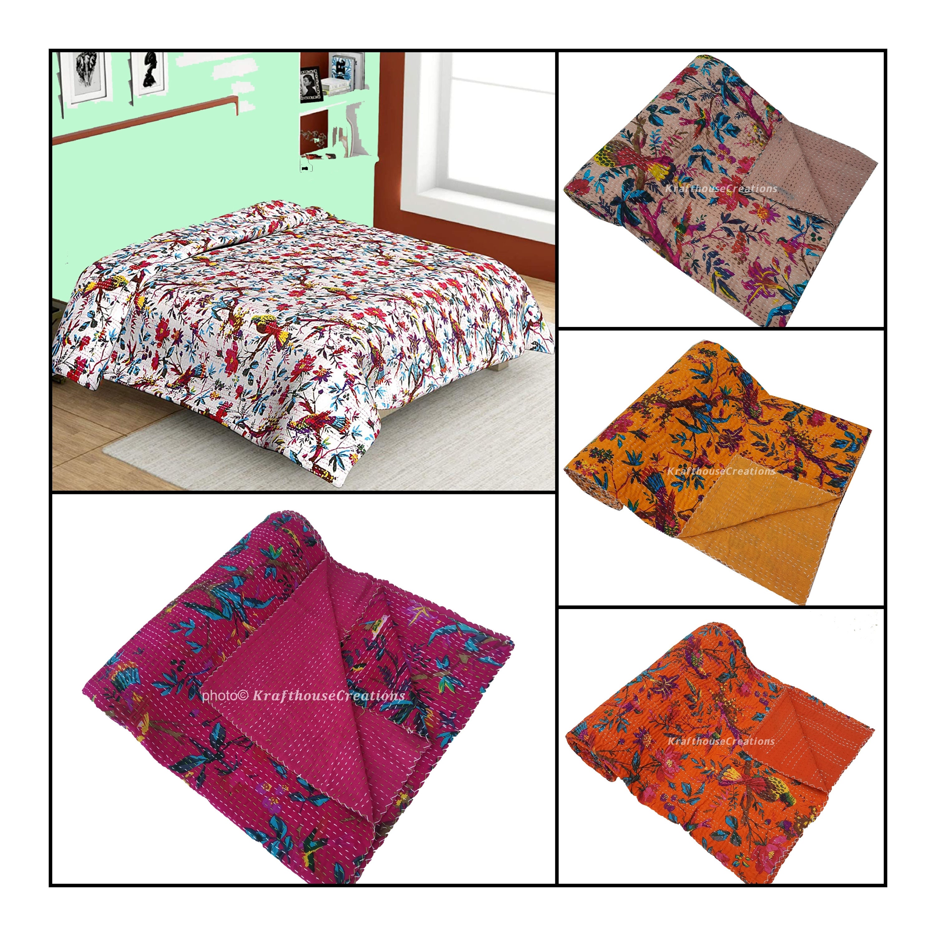 Indian kantha quilt bedspread bedding throw handmade 100 Etsy