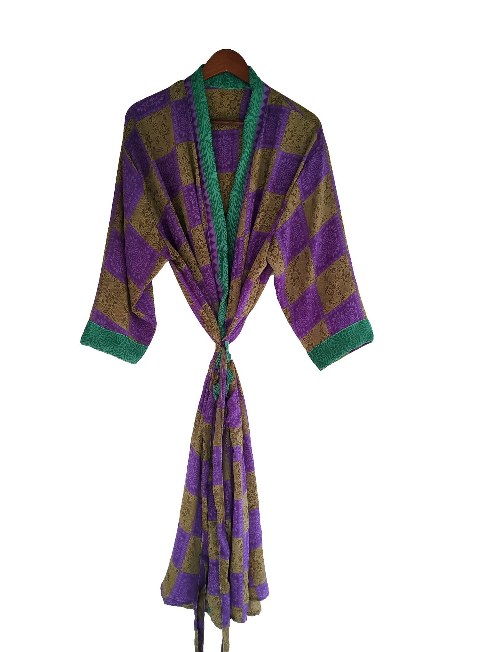 Purple Bath Robe Long Sari Silk Robe Indian Dressing Gown Etsy