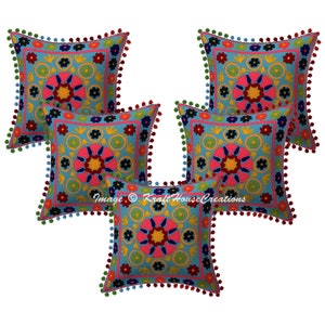 Urqu Hand Embroidered Colorful Pillow Cover