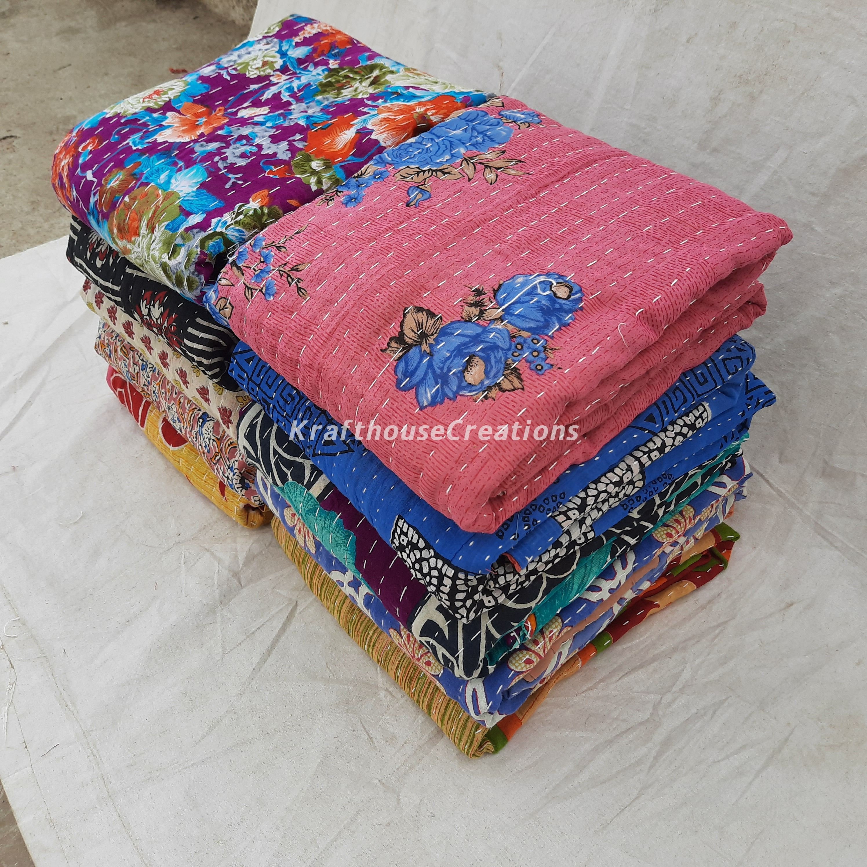 Wholesale 5 Pcs Lot Indian Sari Quilt Kantha Throw Blanket Etsy