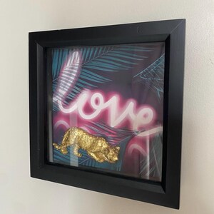 3D Creeping Leopard Neon Jungle Box Frame Wall Art