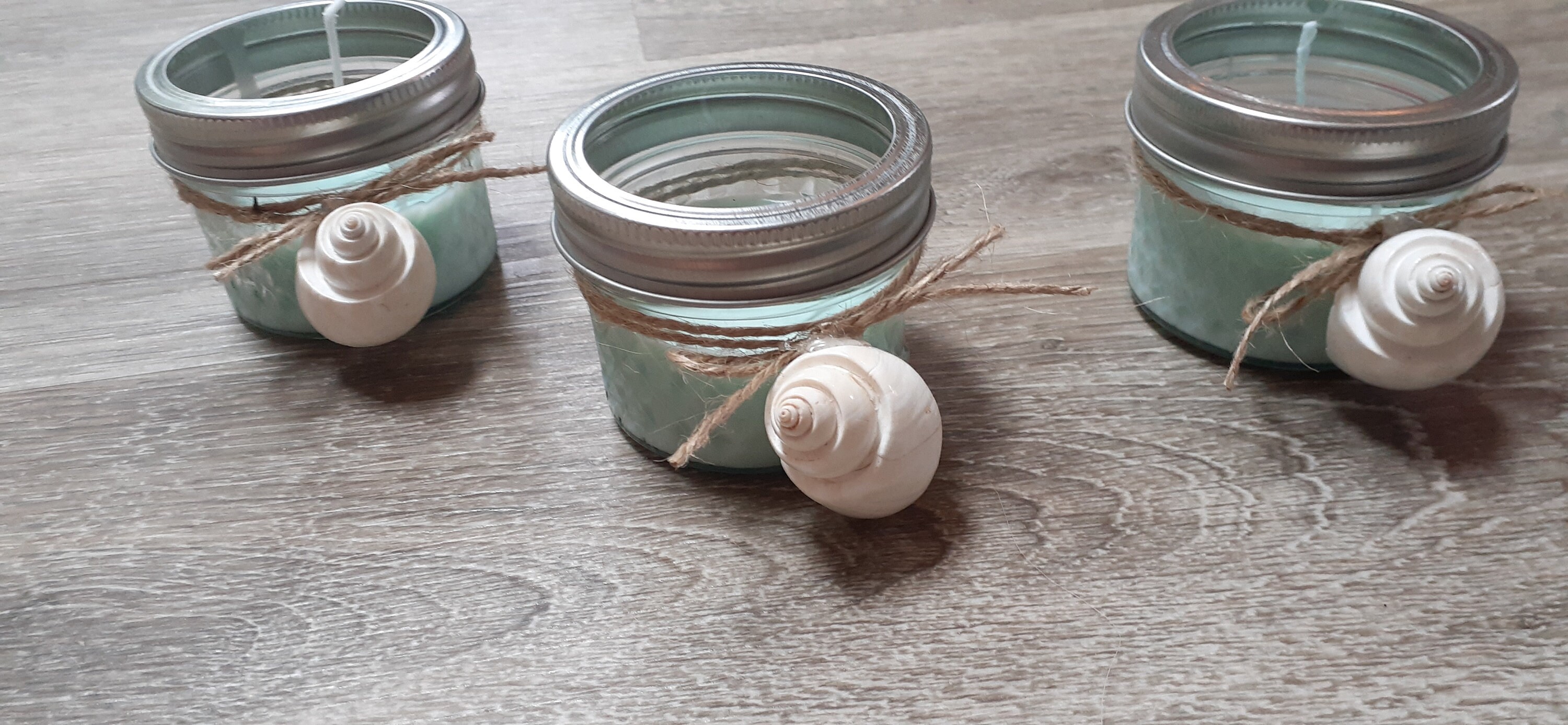 Small mason jar candles with seashell accent. Set of 3 Etsy