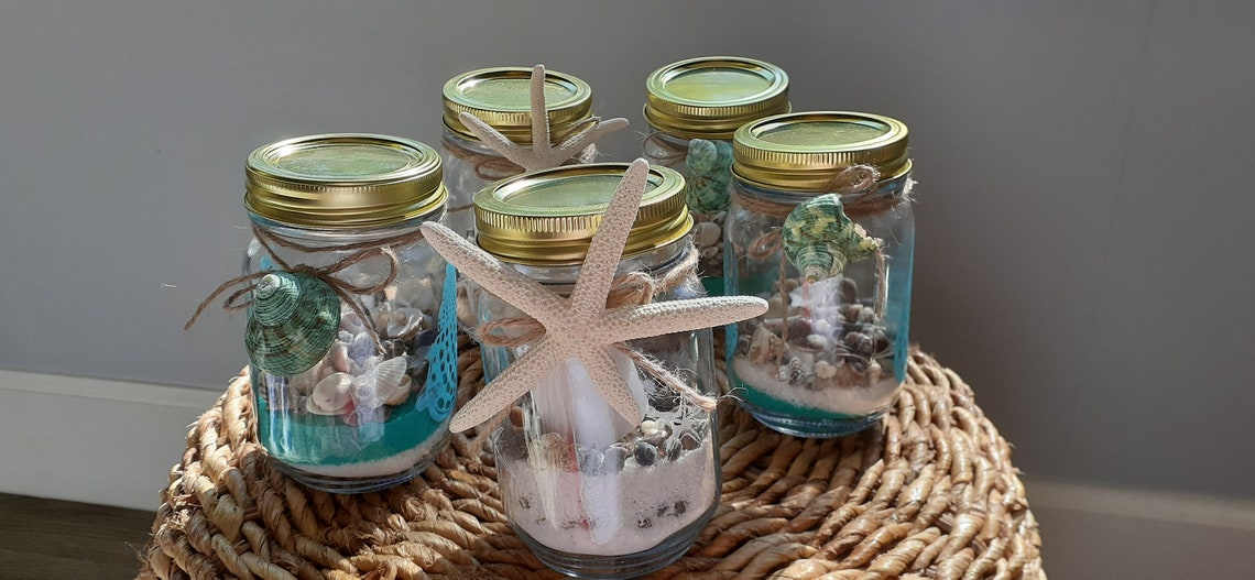Mason jar seashell candle holder. Seashell candle votive Etsy