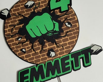 Décoration de gâteau personnalisée inspirée de Hulk Smash 3D