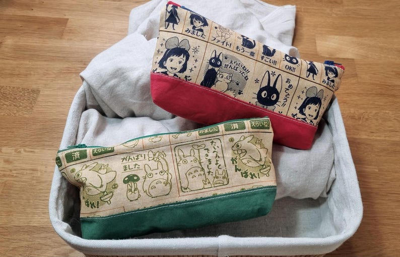 Handmade Studio Ghibli Zipper Pouches – Totoro, Kiki’s Delivery Service & Soot Sprites – Cute Cotton Makeup Bags or Pencil Cases image 2