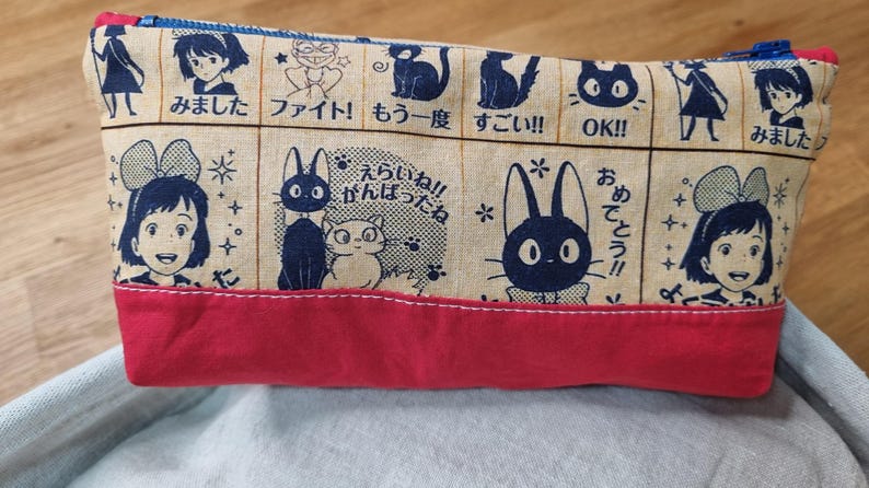 Handmade Studio Ghibli Zipper Pouches – Totoro, Kiki’s Delivery Service & Soot Sprites – Cute Cotton Makeup Bags or Pencil Cases kiki rosso