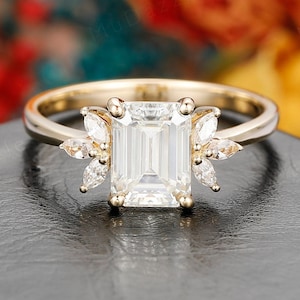 Akzente 6 Diamant im Marquiseschliff Ehering // 6 x 8 mm Moissanite im Smaragdschliff Diamant Jahrestagsring Geschenk // 2.0ct Diamantring