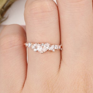 Promise Ring// Solid Gold Moissanite Engagement Ring// Art Deco Matching Ring// Birthday Gift// Daily Moissanite Ring// Wedding Bridal Ring
