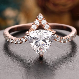 Trillion Cut Lab Created Simulated Diamonds Engagement Rings Solid Gold, Half Eeternity Moissanite Wedding Ring, Antique Ring Jewelry Women