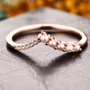 18 Karat Roségold Perlen-Ehering, Stapelbarer Tiara-Ring, Damen-Alltagsring