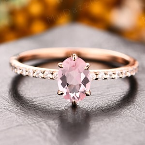 Morganite Wedding Ring// Pink Gemstone Ring Jewelry// Mother Day Gift/ Birthstone Ring//18k Rose Gold Oval Natural Morganite Engagement Ring