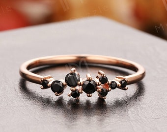 Black Diamond Ring For Girls// Cluster Simulated Diamond Wedding Ring Rose Gold//Stacking Ring// Anniversary Ring Gift// Promise Ring Gold