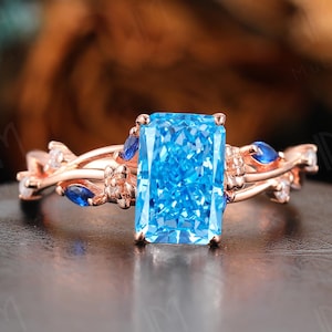 Natural Insipred Blue Diamond Ring// IGI Certified Blue Diamond Engagement Ring 18K Solid Gold// Vine Design Handmade Lab Grown Diamond Ring