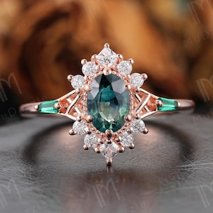 14k massief goud ovaal geslepen natuurlijke groenblauw saffier verlovingsringen voor vrouwen unieke verjaardag ring//echte saffier voorstel ring dames sieraden